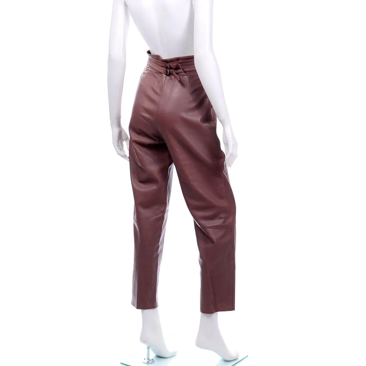 1980s Mauve Leather High Waisted Pants