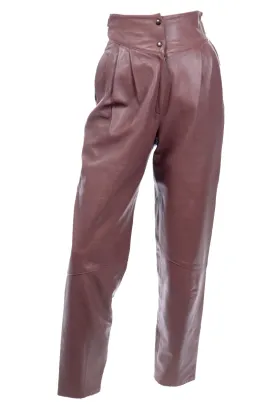 1980s Mauve Leather High Waisted Pants