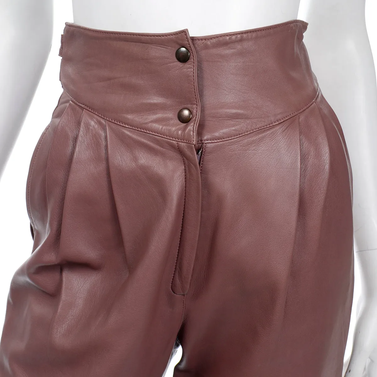 1980s Mauve Leather High Waisted Pants