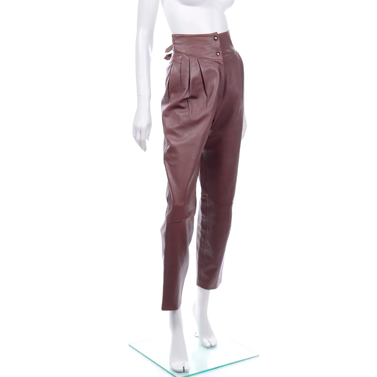 1980s Mauve Leather High Waisted Pants