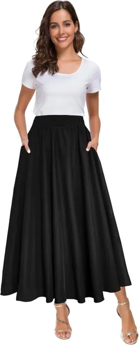 Afibi Women High Waist Floral Print Swing Chiffon Beach Midi Long Skirt with Pockets
