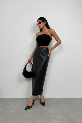 Belt Detail Leather Skirt