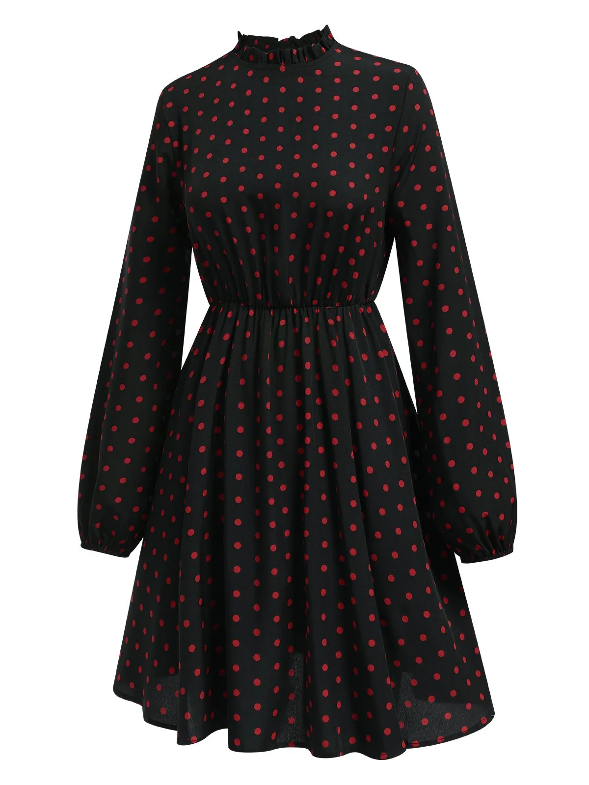 Black 1950s Polka Dot Long Sleeves Dress