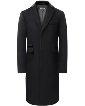 Black Wool Cashmere Covert Overcoat With Black Lining