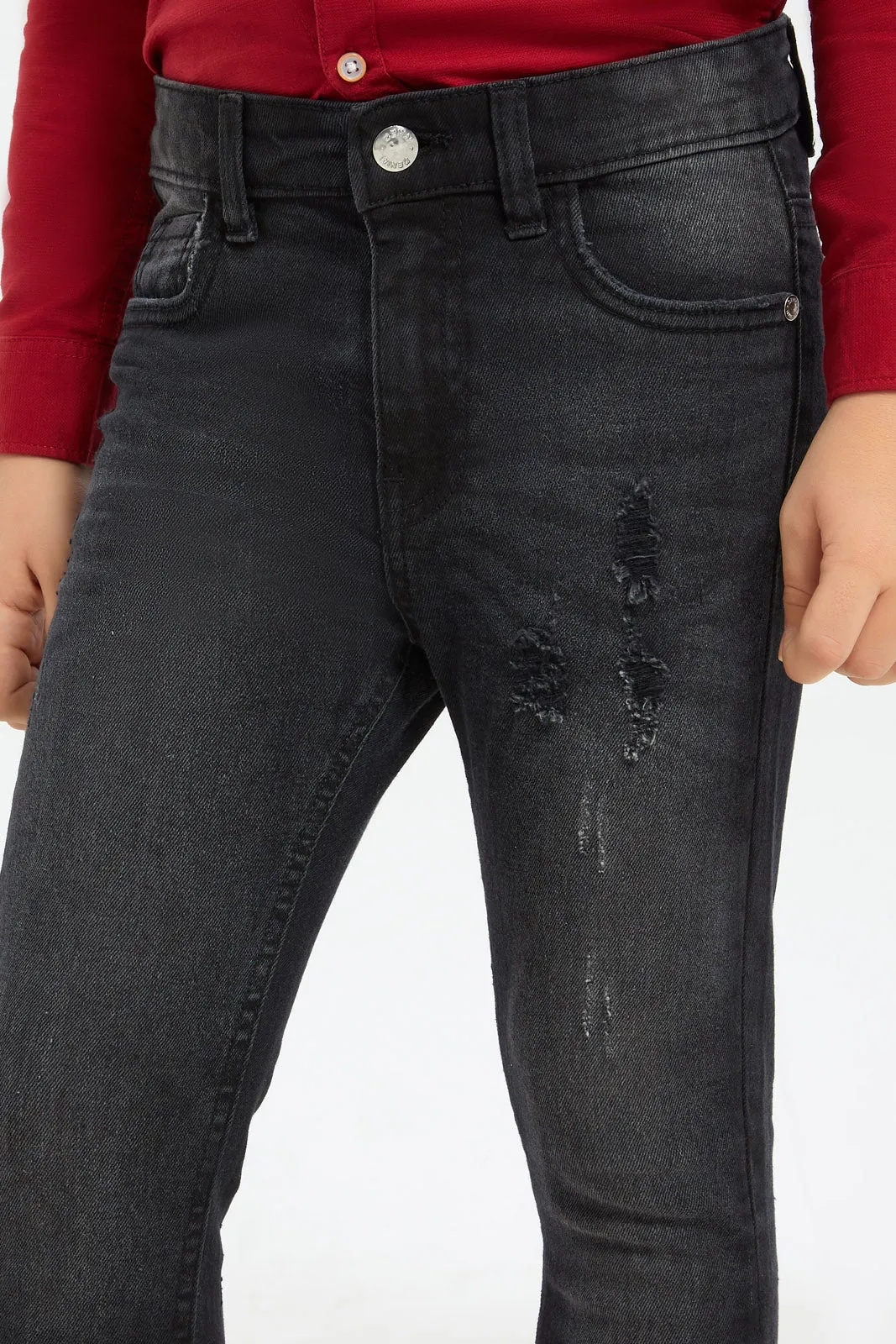 Boys Black Skinny Fit Ripped Jeans