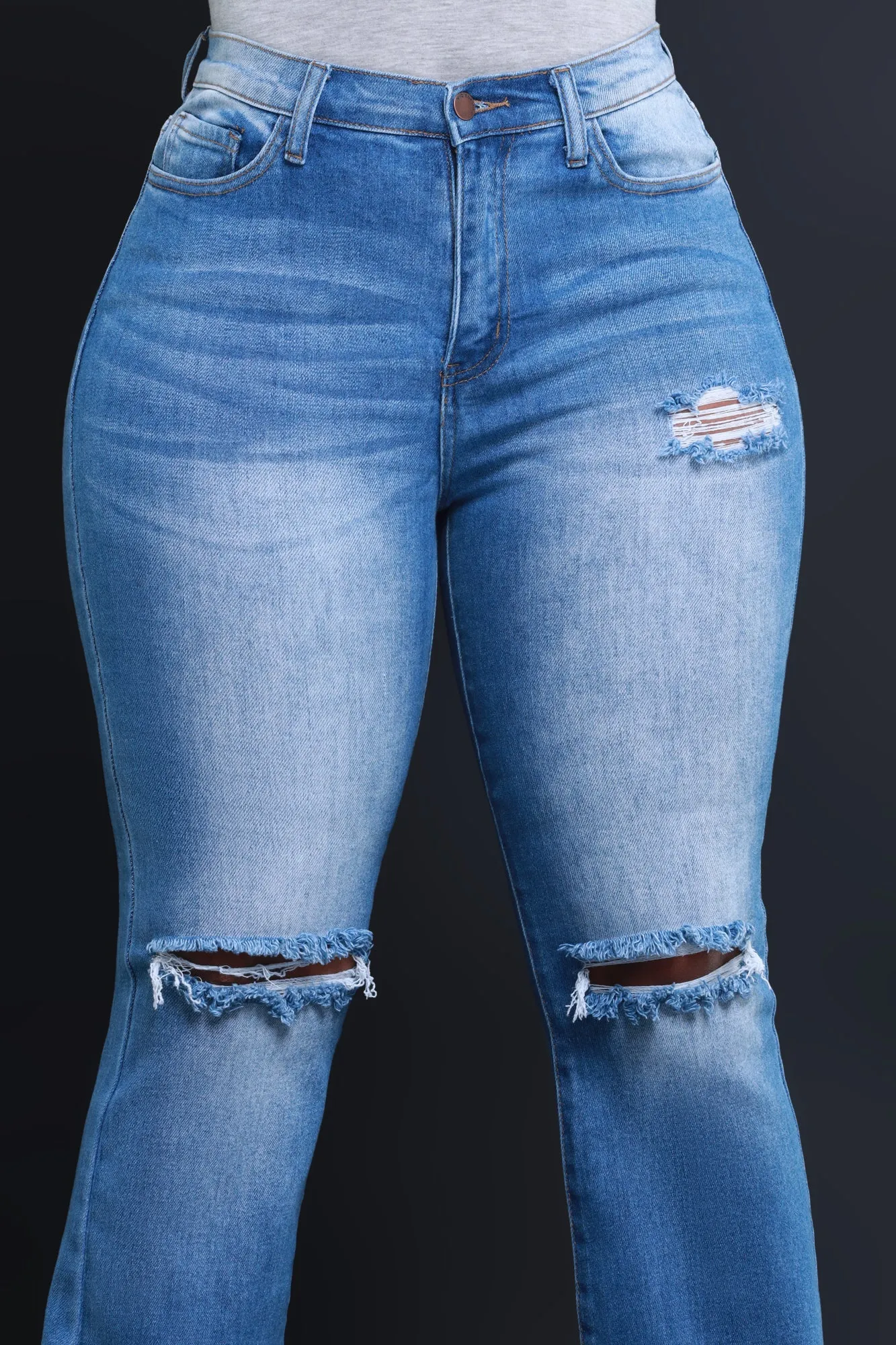 By Heart High Rise Ripped Knee Bootcut Jeans - Medium Wash