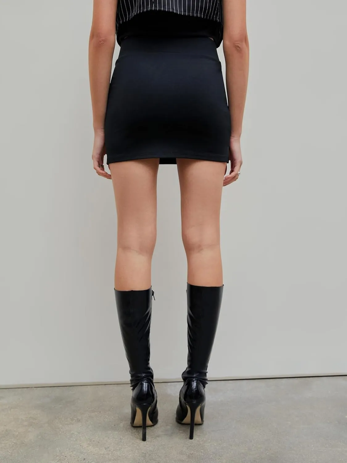 CIDER Solid Slit Mini Skirt