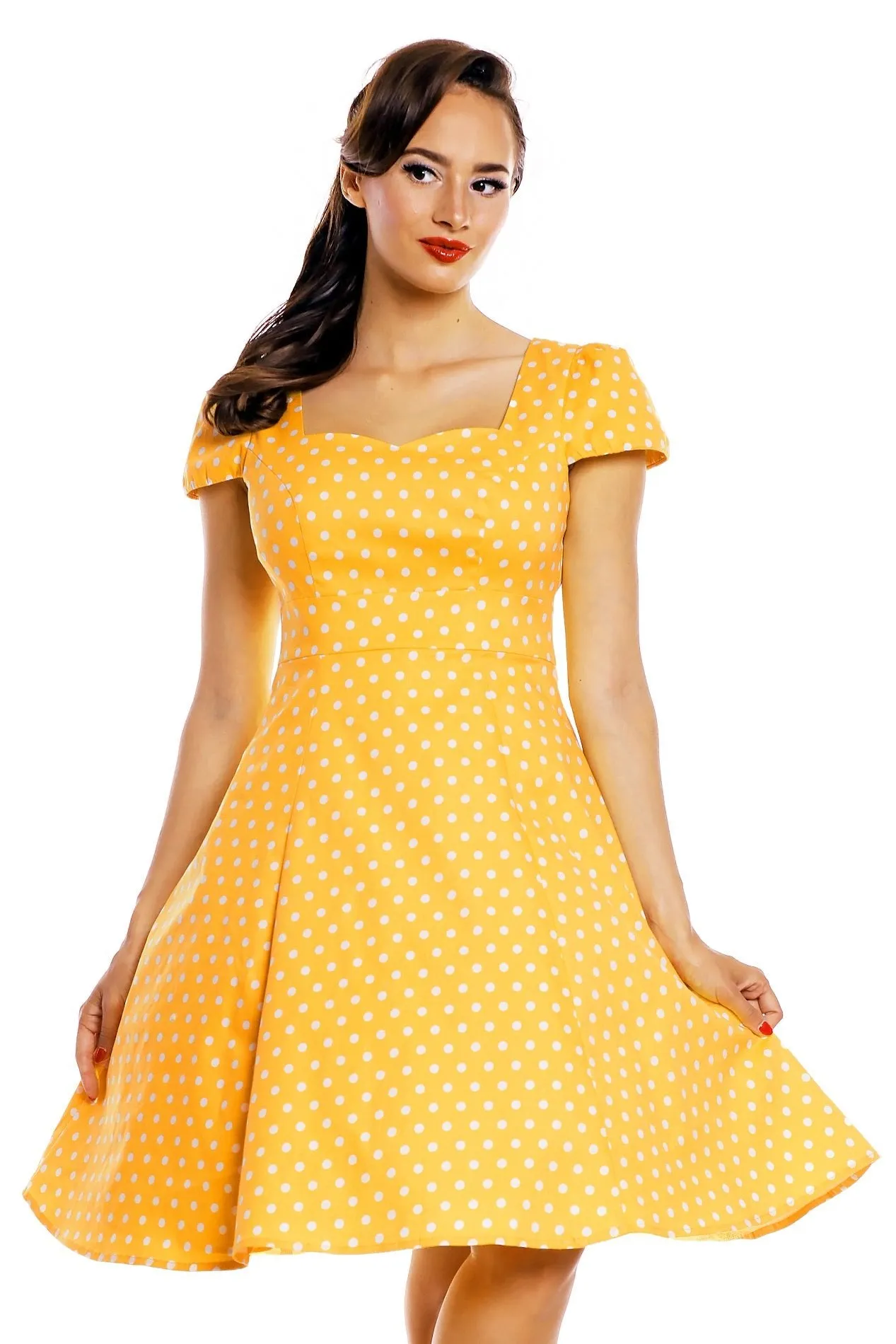 Claudia Flirty Fifties Style Dress in Yellow