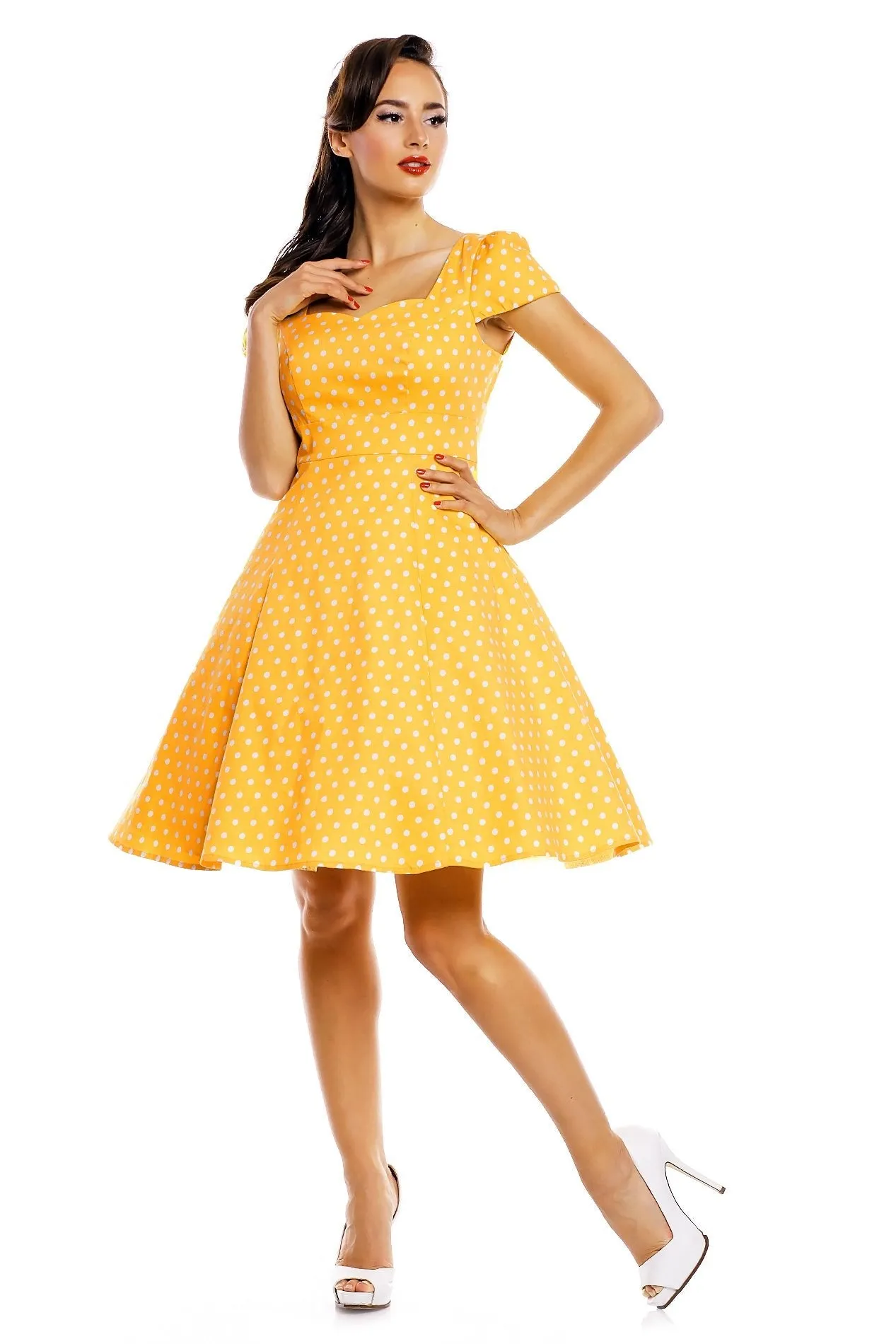 Claudia Flirty Fifties Style Dress in Yellow