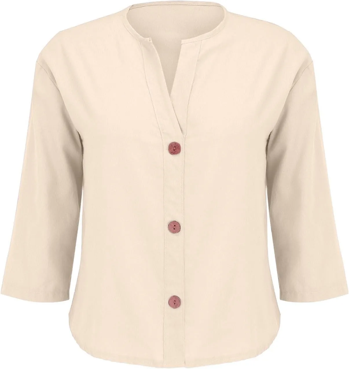 Cotton Linen Shirts for Women Gauze Boho Button Down 3/4 Sleeve Blouses Summer Tops Loose Fit Beach Vacation Outfits