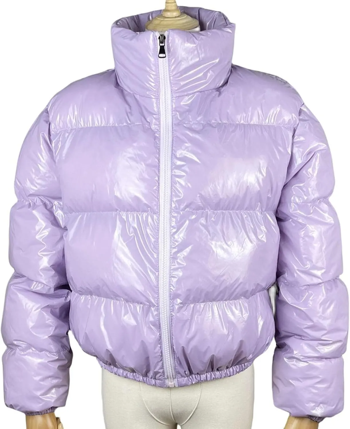Cropped Puffer Jacket Women Winter Warm Stand Collar Slim Fit Crop Puffy Down Coat Long Sleeve Short Bubble Jackets