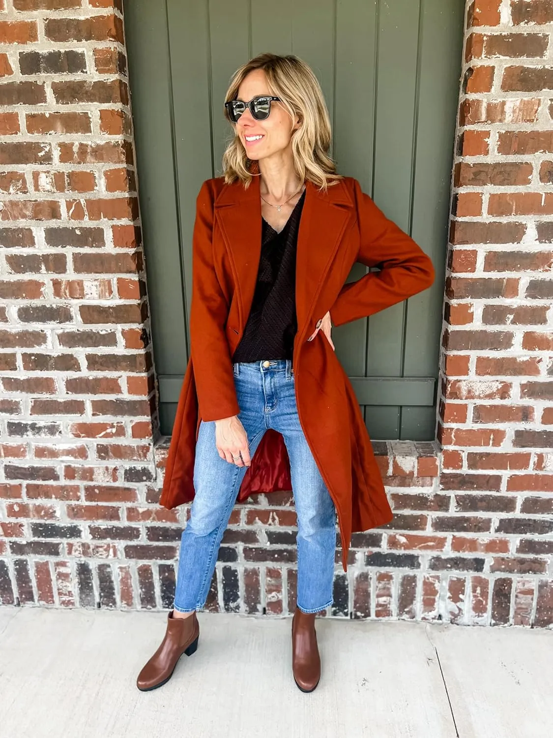 CURLBIUTY Women's Pea Coat Double Breasted A Line Long Trench Coat Winter Dress Coat with Pockets