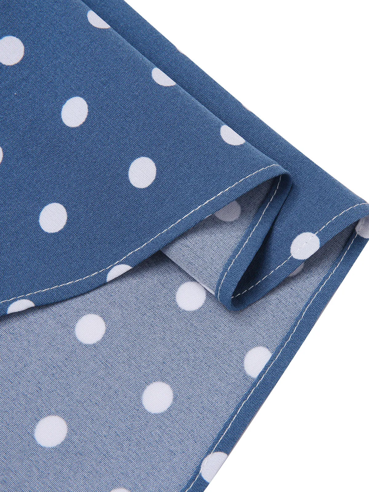 Dark Blue 1930s V-Neck Polka Dots Belted Dress