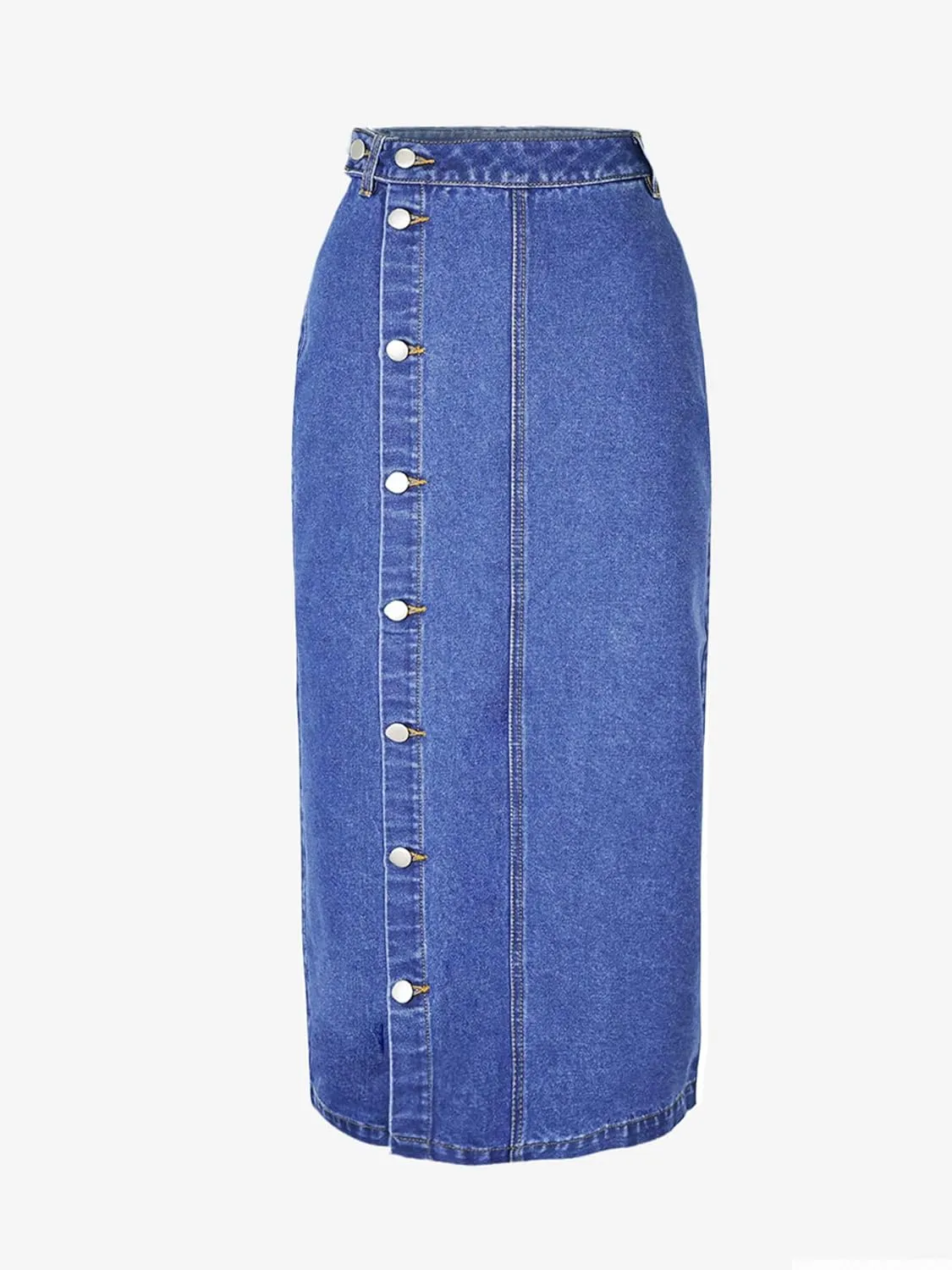 Denim Skirt with Slit, Women's Casual High Waist Split Midi Jean Skirts, Slim Fit Pencil Skirt