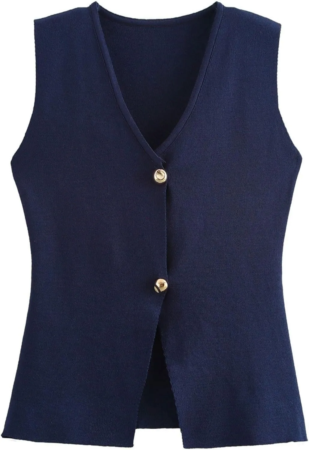 FindThy Womens Cropped Knit Vest V Neck Button Up Solid Color Sleeveless Gilet Tank Tops