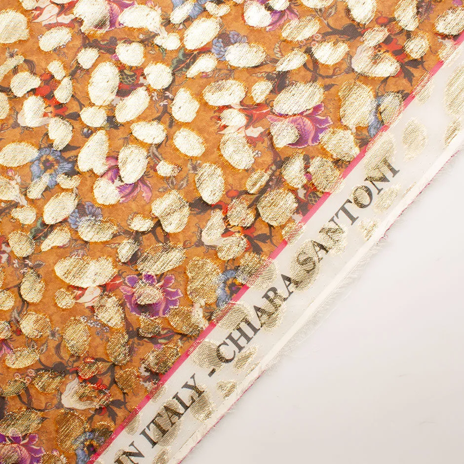 Floral Printed Orange Georgette Silk Lamé Jacquard