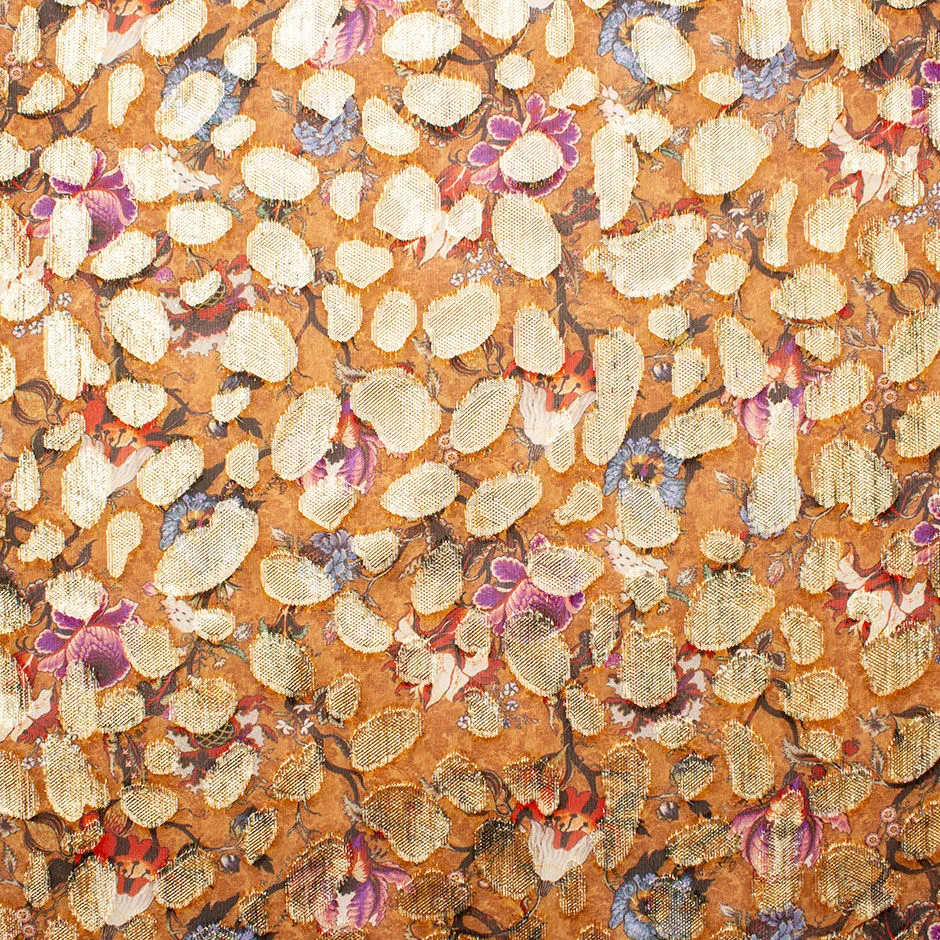 Floral Printed Orange Georgette Silk Lamé Jacquard