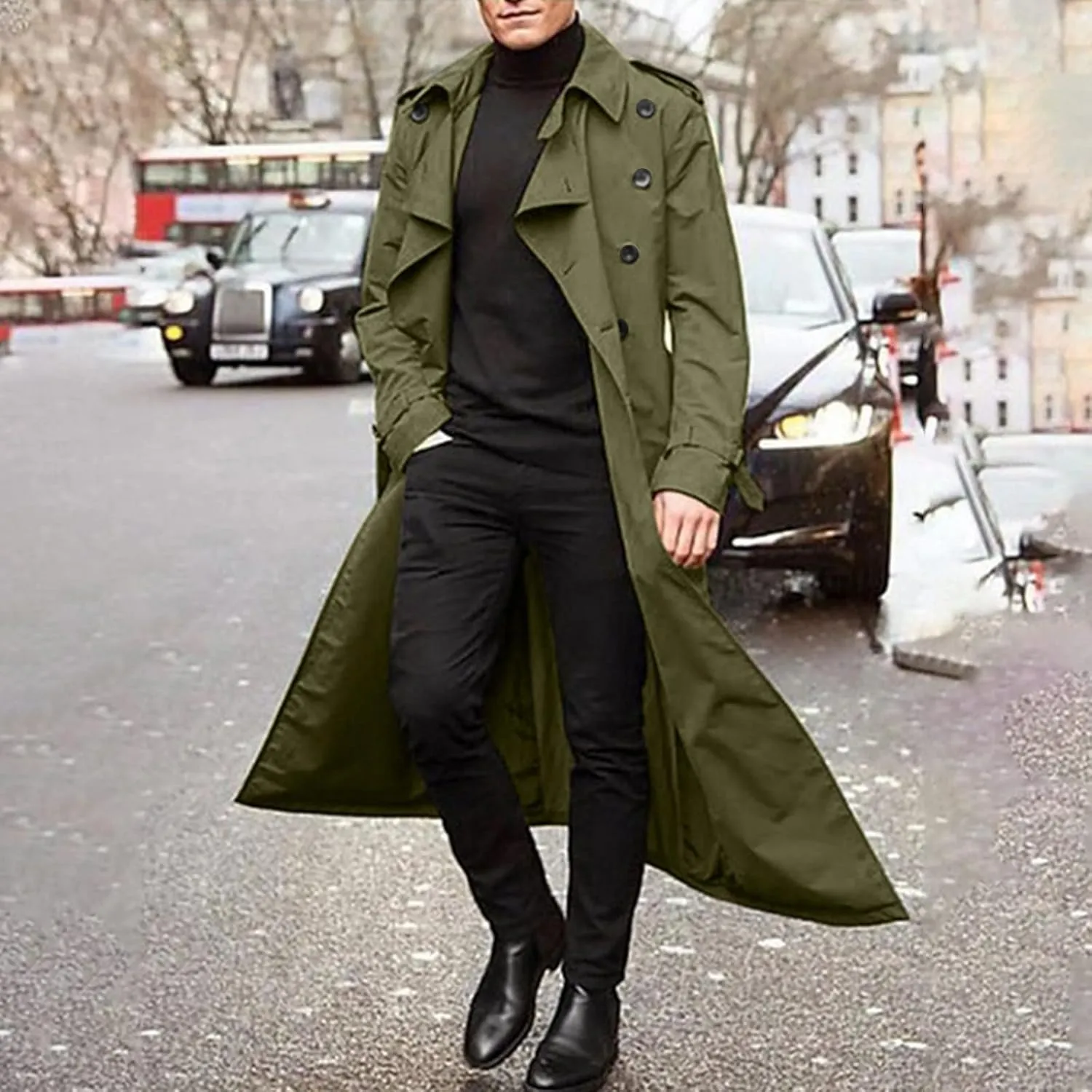 FONMA Trench Coat Men Winter Slim Coat Trench Lapel Long Jacket Double Breasted Coat Soft Elegant windbreaker
