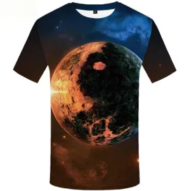 Galaxy Space T shirts Men Yinyang Tshirt Printed Earth Tshirts Casual