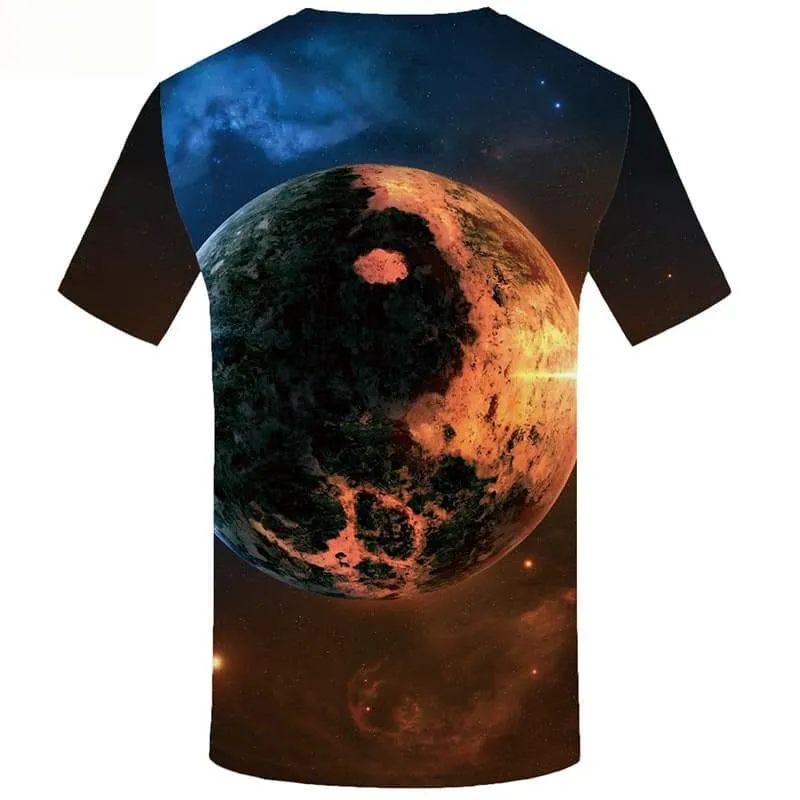 Galaxy Space T shirts Men Yinyang Tshirt Printed Earth Tshirts Casual