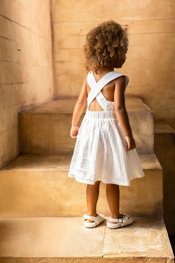 Girl Pinafore Gauze Dress - Off-White