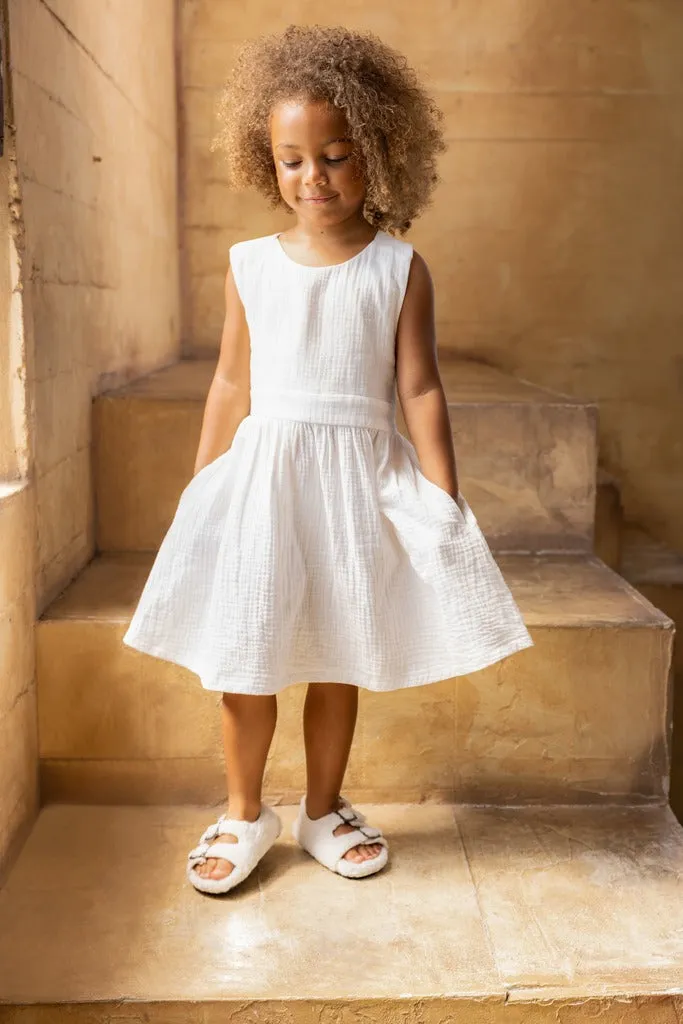 Girl Pinafore Gauze Dress - Off-White