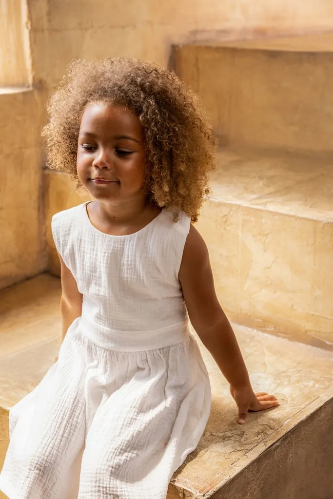 Girl Pinafore Gauze Dress - Off-White