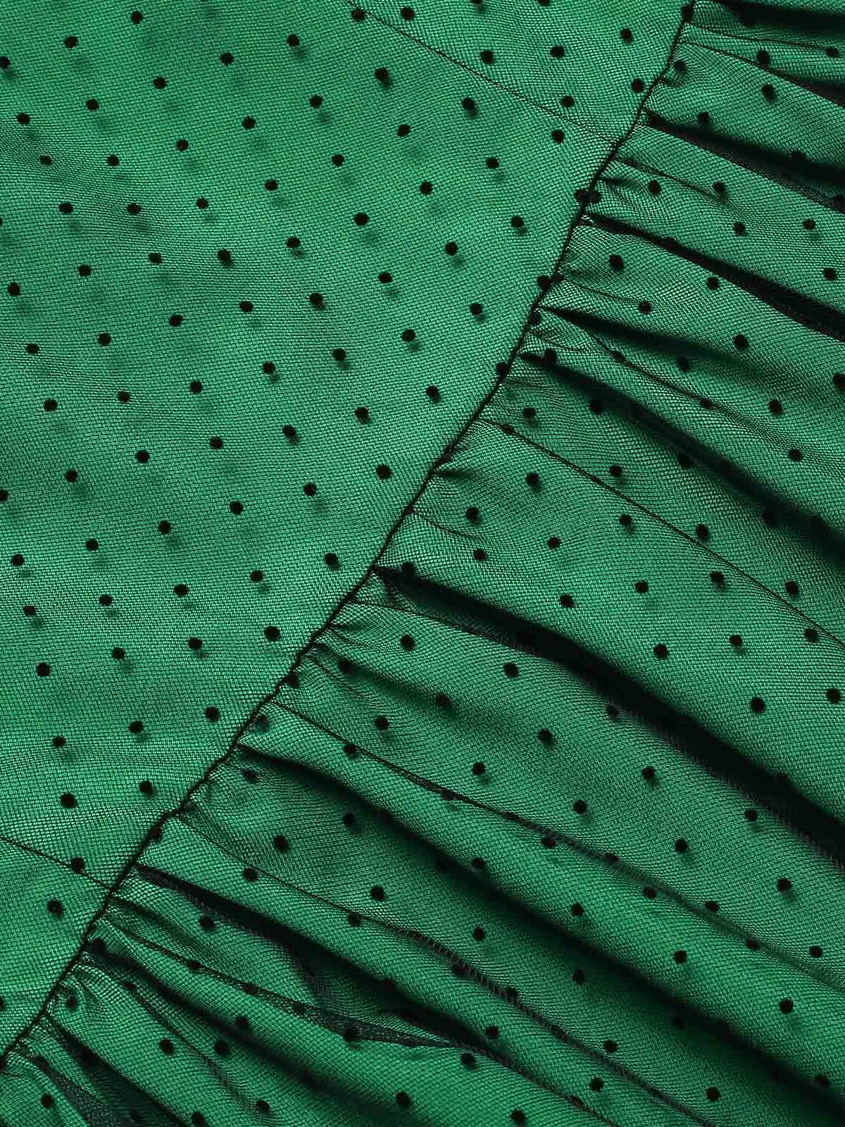 Green 1950s Polka Dot Mesh Patchwork Dress