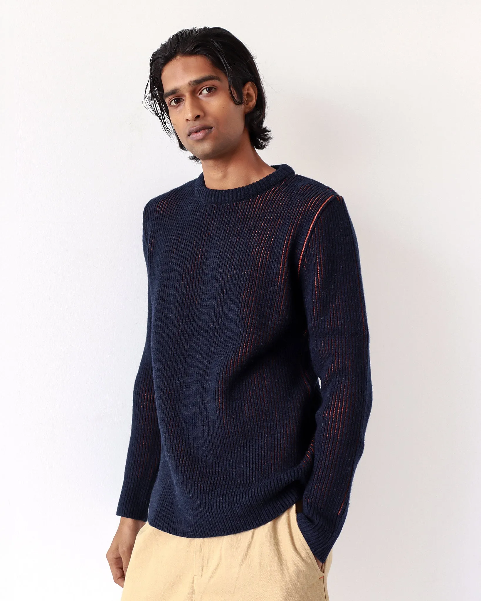 Hamish Ribbed Knit - Navy Iris / Burnt Orange