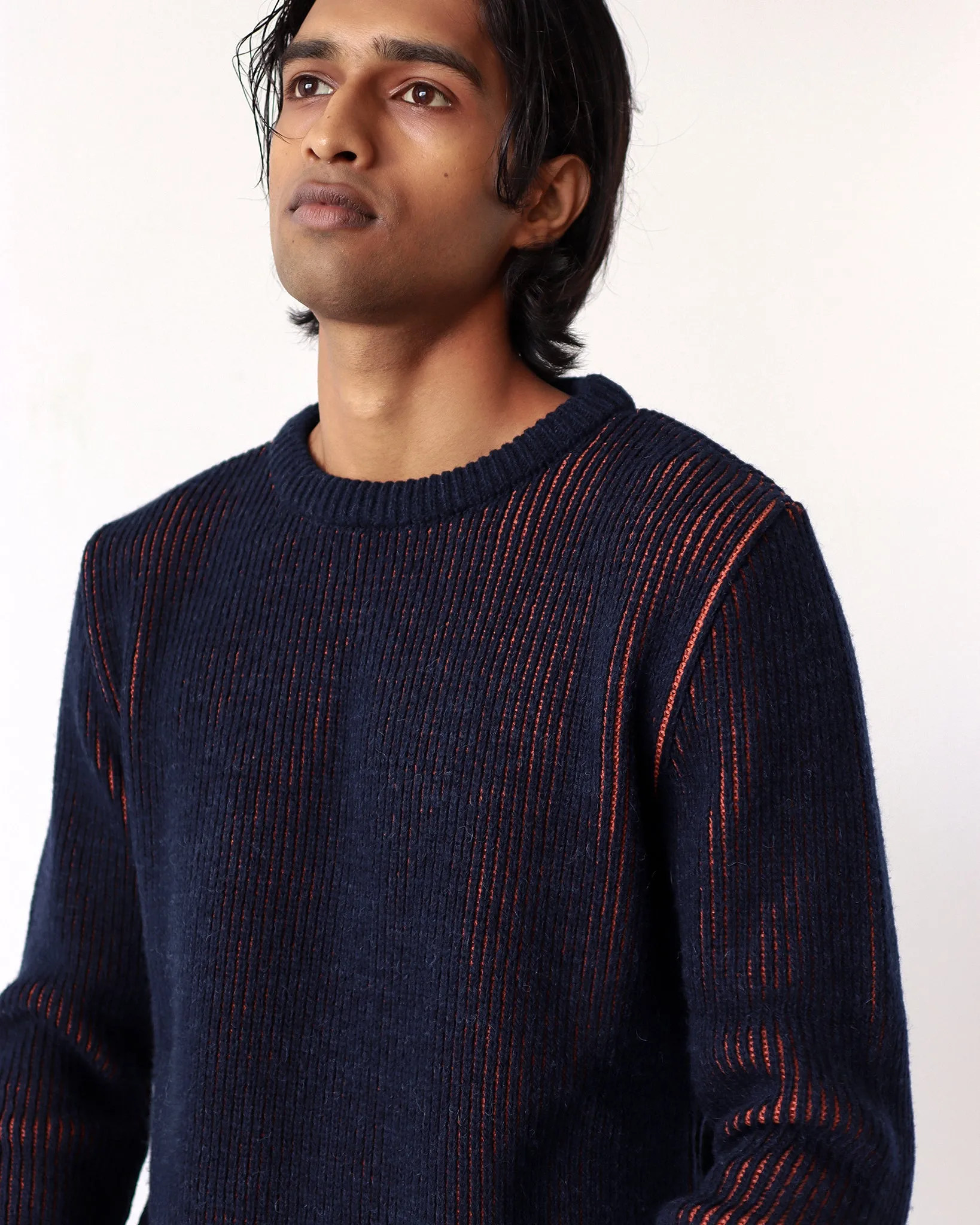Hamish Ribbed Knit - Navy Iris / Burnt Orange