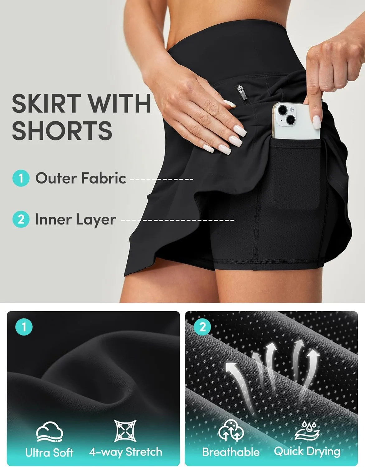 IUGA High Waist Golf Skirt Tennis Skirt with 5 Pockets Skorts for Woman Athletic Skirt for Workout Casual