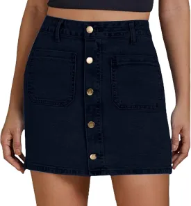 Jean Skirts for Women Denim High Waisted Trendy Stretchy Button Front Short Mini Pencil Skirt with Patch Pockets