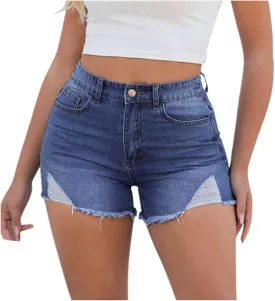 Jeans Shorts For Women Trendy Mid Rise Ripped Denim Shorts Summer Stretch Distressed Frayed Raw Hem Hot Short Jeans