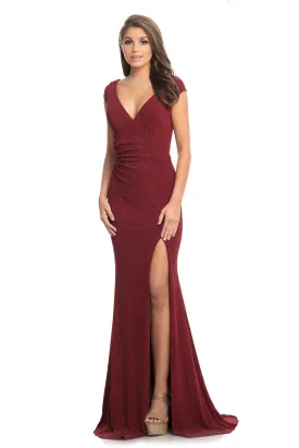 Johnathan Kayne 9043 Size 12 Wine Long V Neck Glitter Shimmer Prom Dress Evening Gown