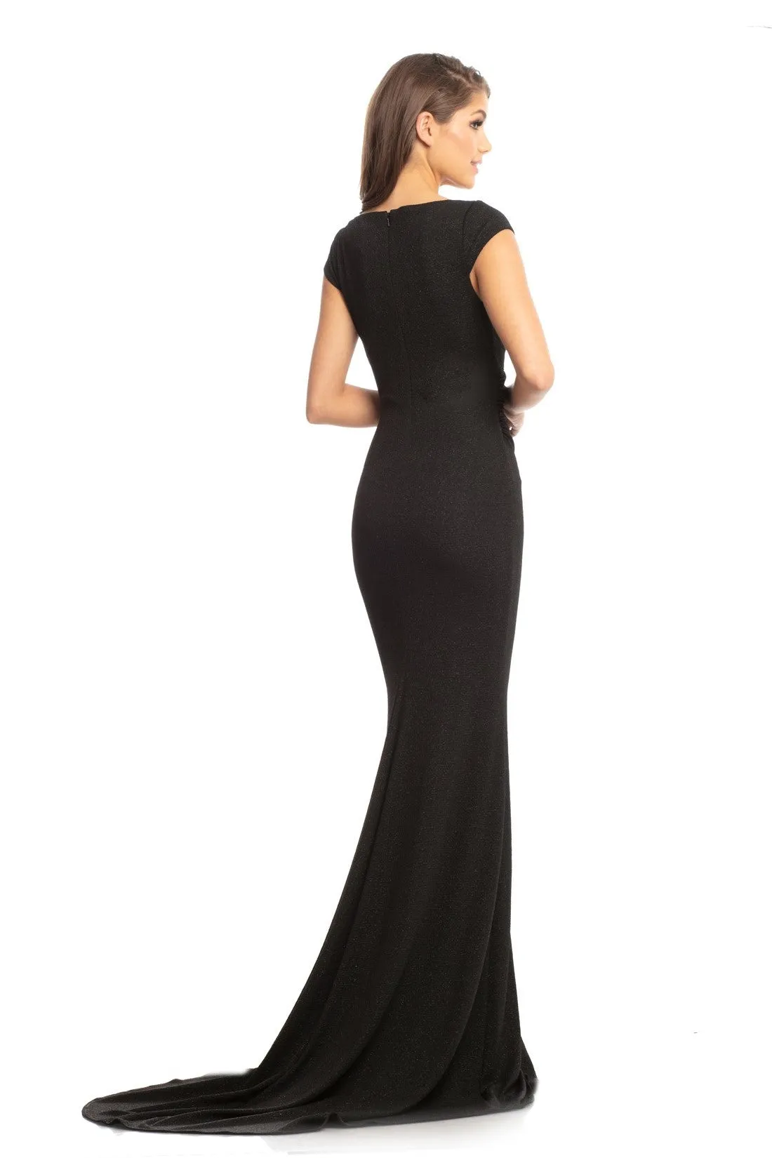 Johnathan Kayne 9043 Size 12 Wine Long V Neck Glitter Shimmer Prom Dress Evening Gown