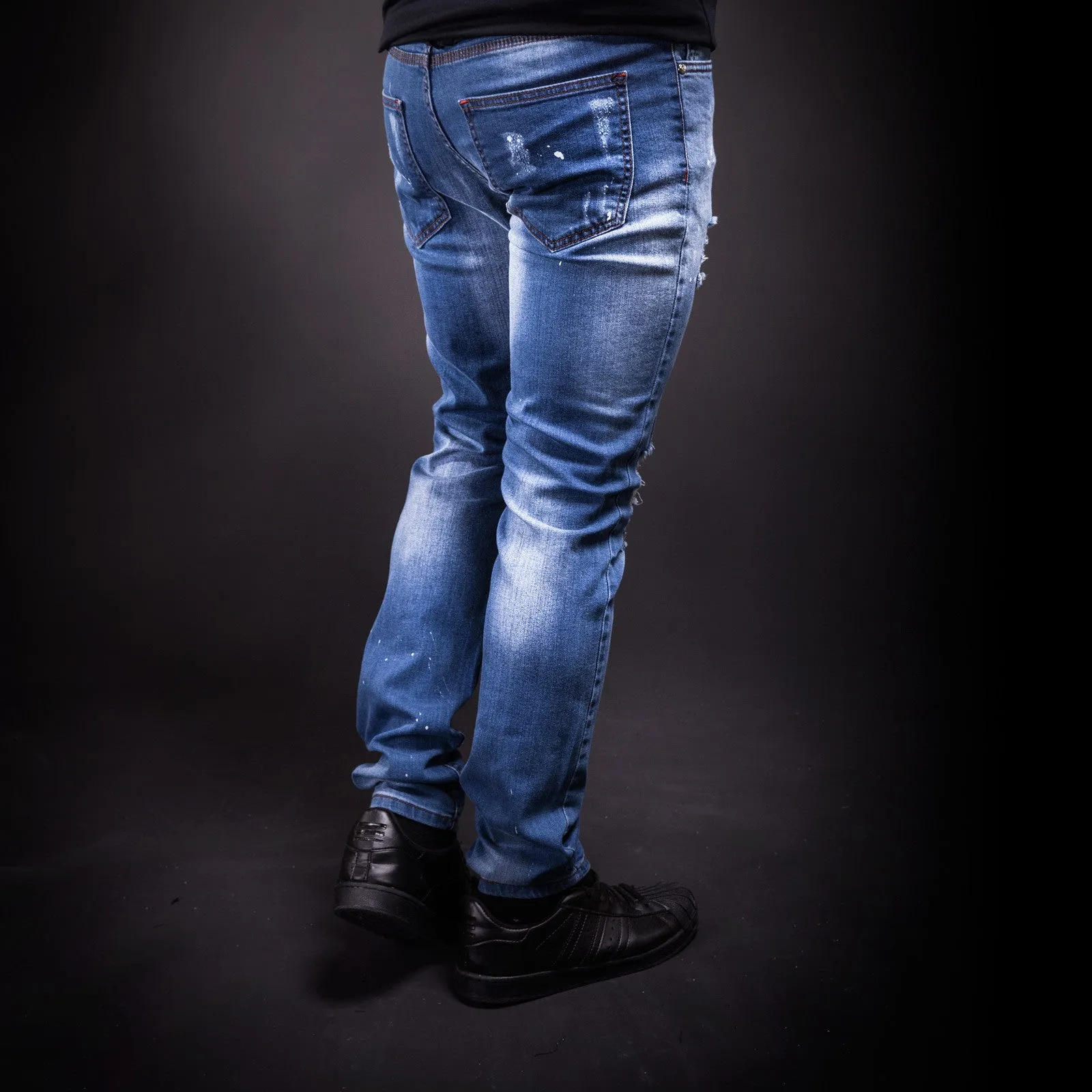 K&B Men Slim Fit Simply Ripped Stains Jeans 291- Blue