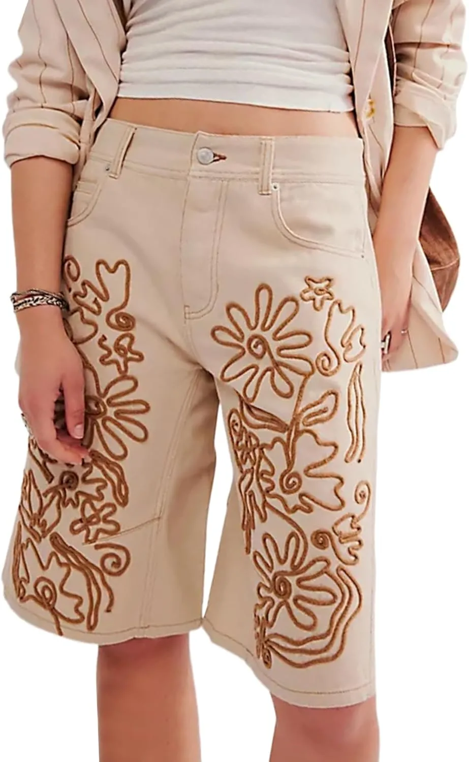 Kedera High Rise Barrel Jeans Short for Women 2025 Embroidered Denim Pants Baggy Jeans Shorts