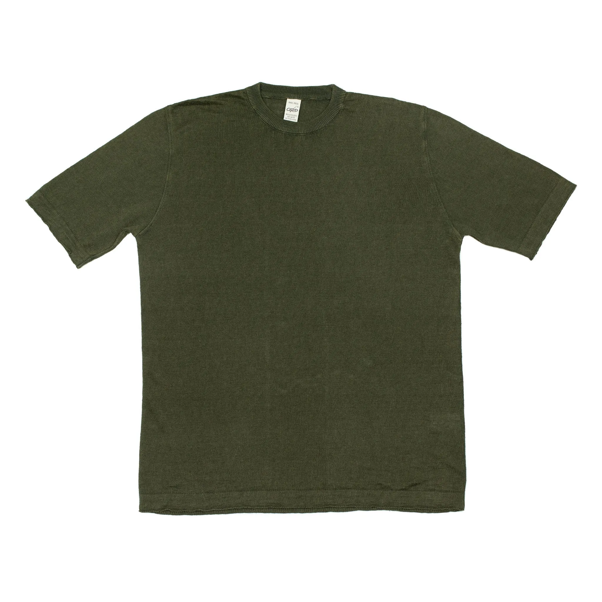 Knit short sleeve linen crew neck tee, dark green (restock)