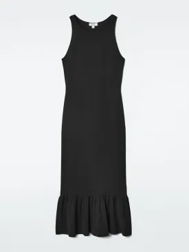 Knitted ruffled-hem midi dress