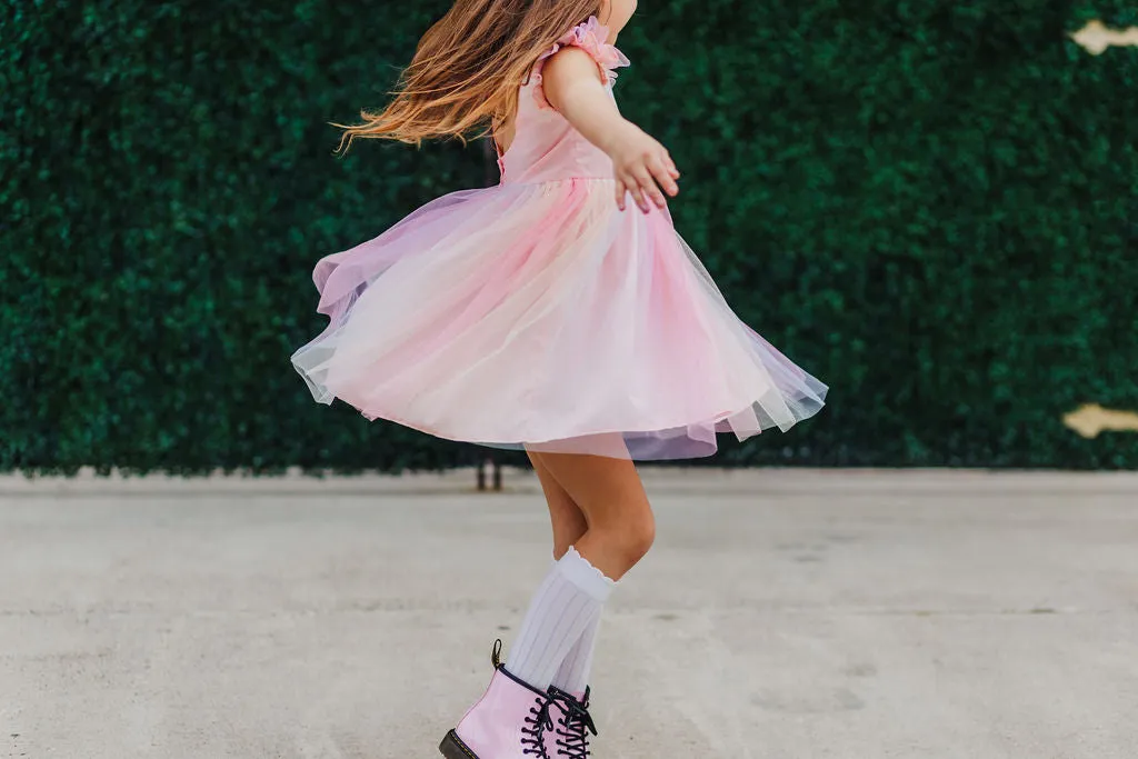 Little Girl's Pink Ombre Flutter Sleeve Tulle Dress