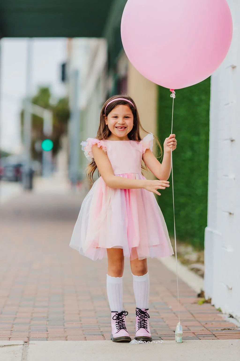 Little Girl's Pink Ombre Flutter Sleeve Tulle Dress