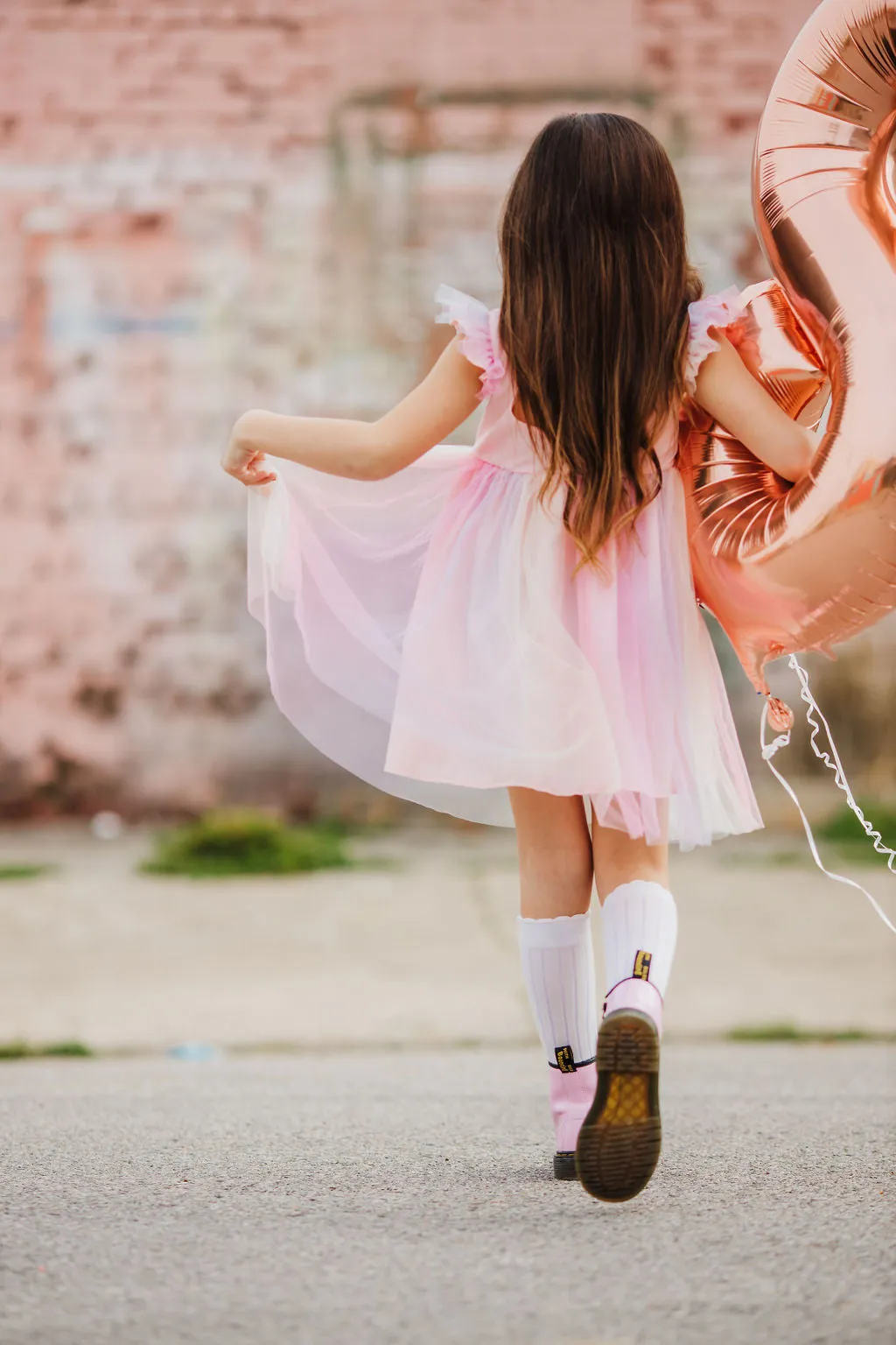 Little Girl's Pink Ombre Flutter Sleeve Tulle Dress