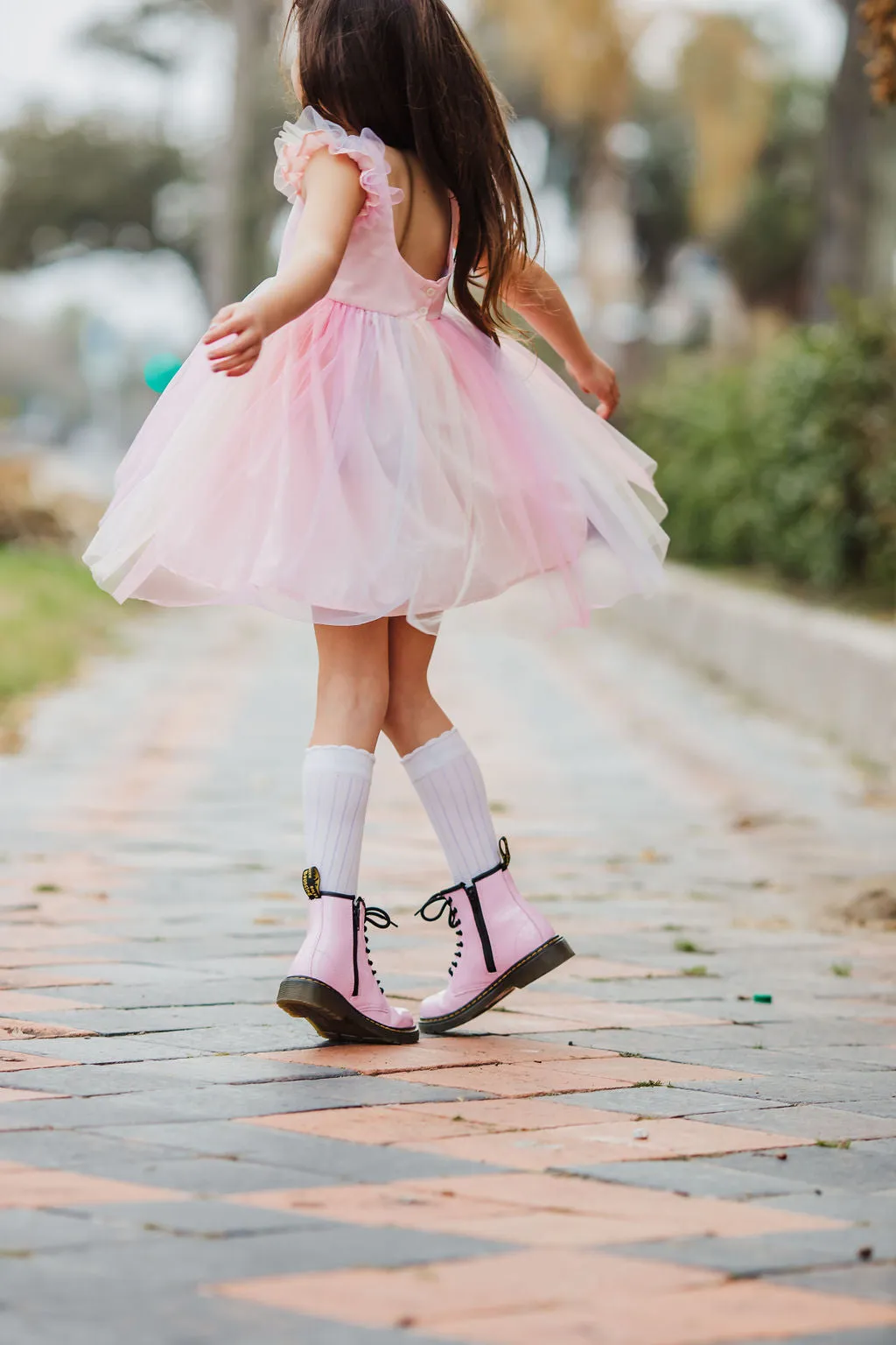 Little Girl's Pink Ombre Flutter Sleeve Tulle Dress