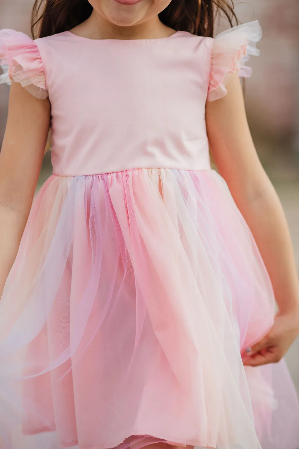 Little Girl's Pink Ombre Flutter Sleeve Tulle Dress
