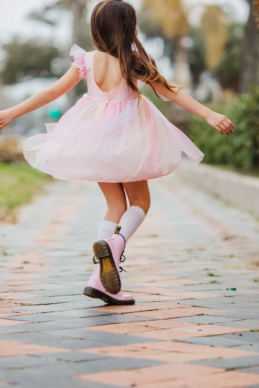 Little Girl's Pink Ombre Flutter Sleeve Tulle Dress