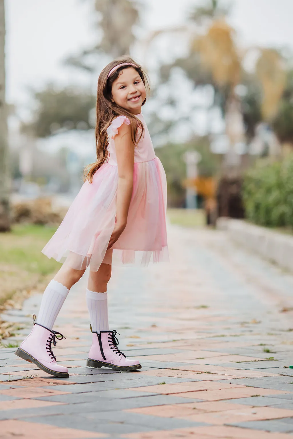 Little Girl's Pink Ombre Flutter Sleeve Tulle Dress
