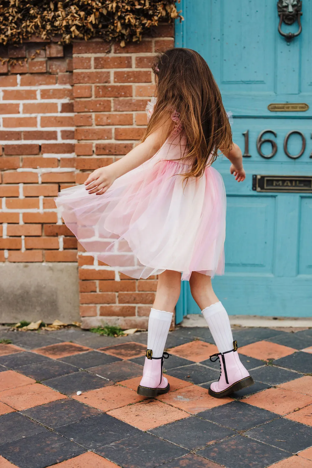 Little Girl's Pink Ombre Flutter Sleeve Tulle Dress