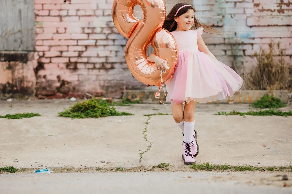 Little Girl's Pink Ombre Flutter Sleeve Tulle Dress