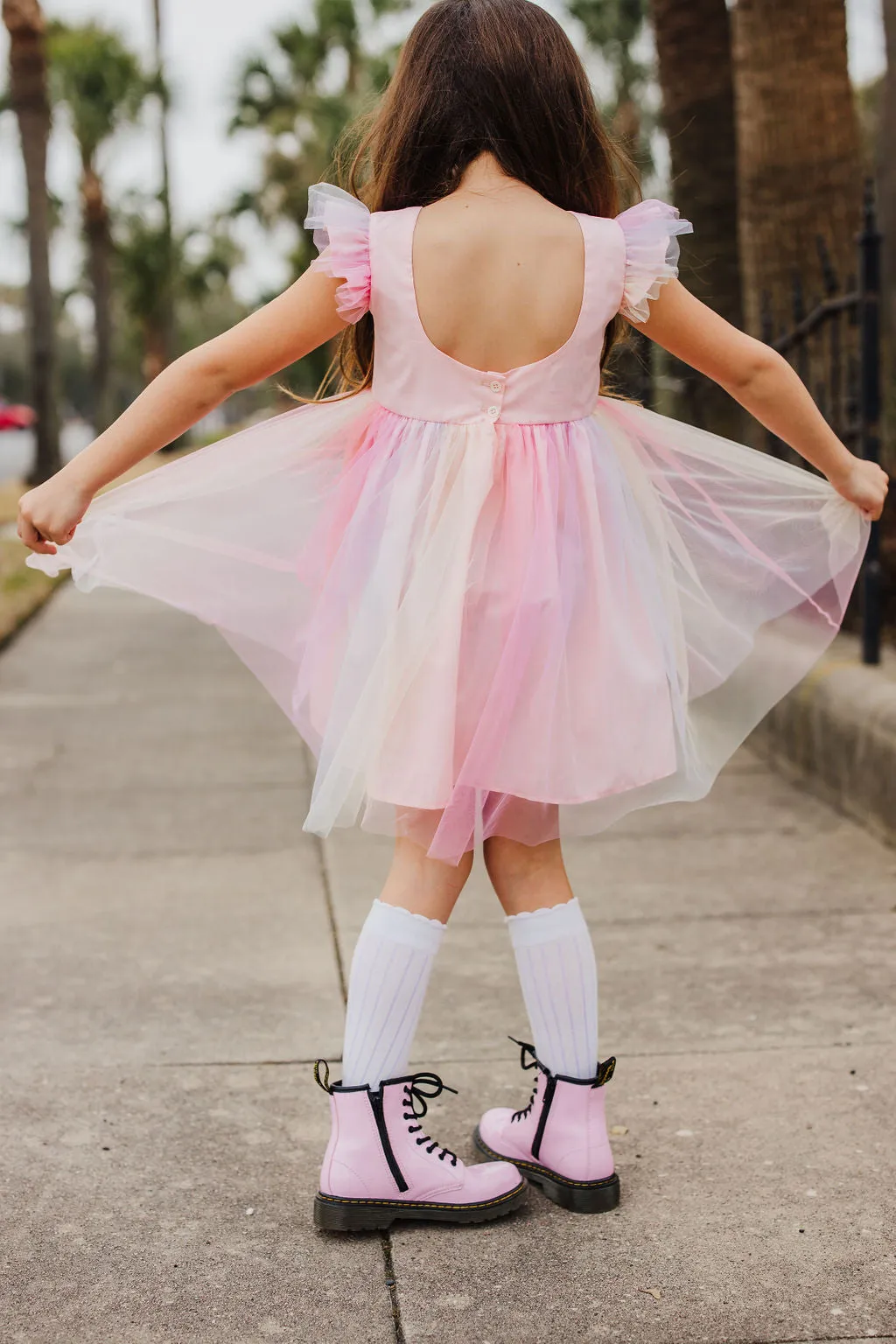 Little Girl's Pink Ombre Flutter Sleeve Tulle Dress