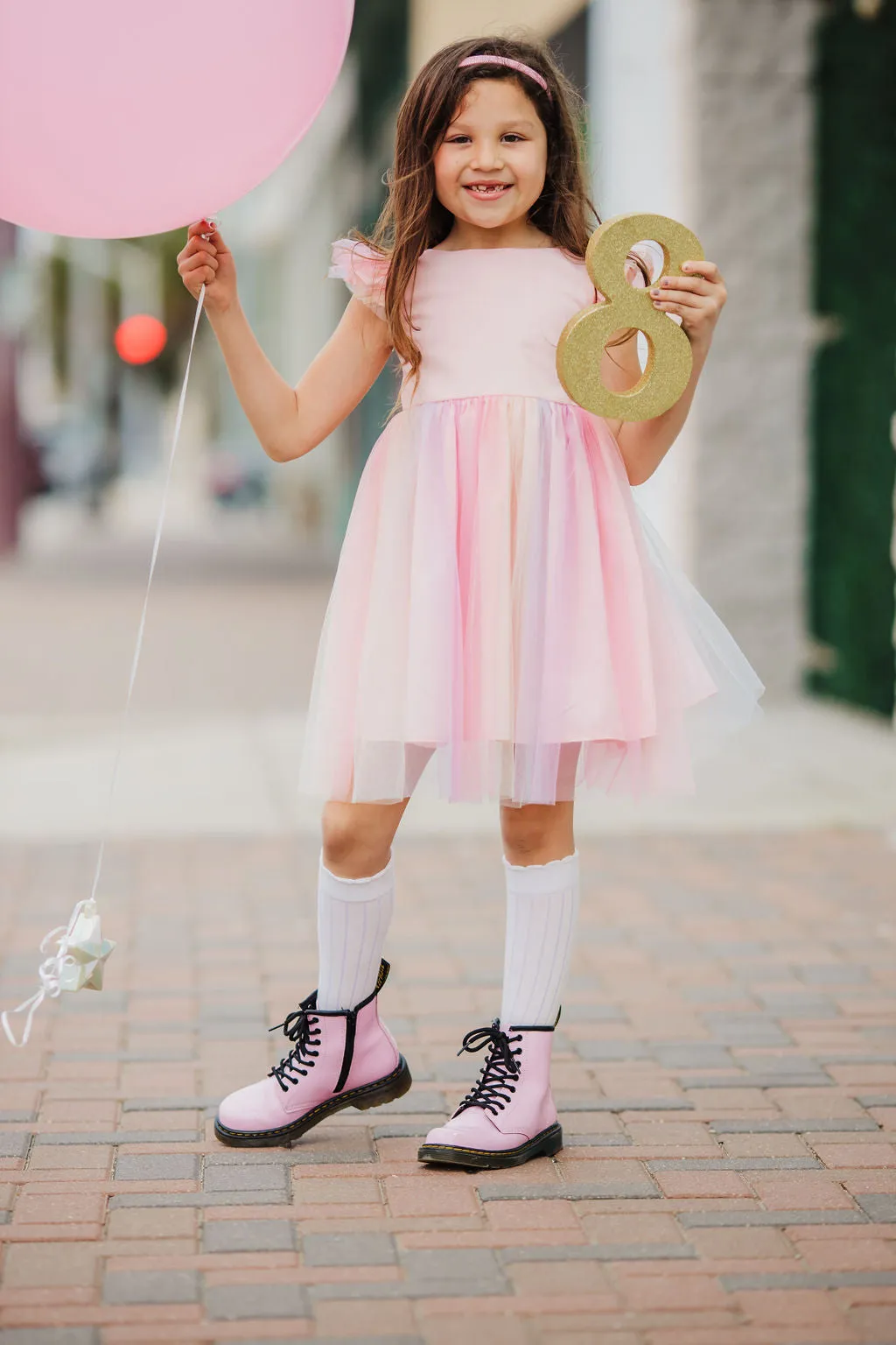 Little Girl's Pink Ombre Flutter Sleeve Tulle Dress